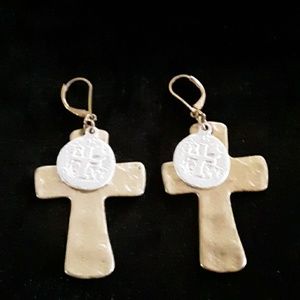 Gold/silver madalin cross earrings